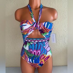 Trina Turk one-piece halter cutout tropical print swimsuit